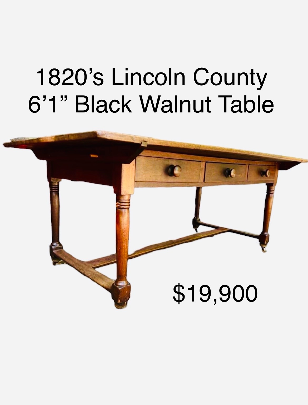 LINCOLN COUNTY BLACK WALNUT TABLE 1820